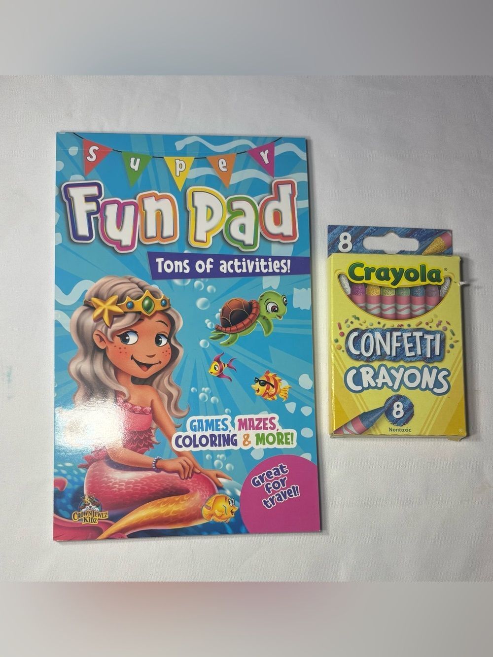 2 New Crayola Confetti Crayons & Mermaid Fun Pad - Blue/Yellow/Pink